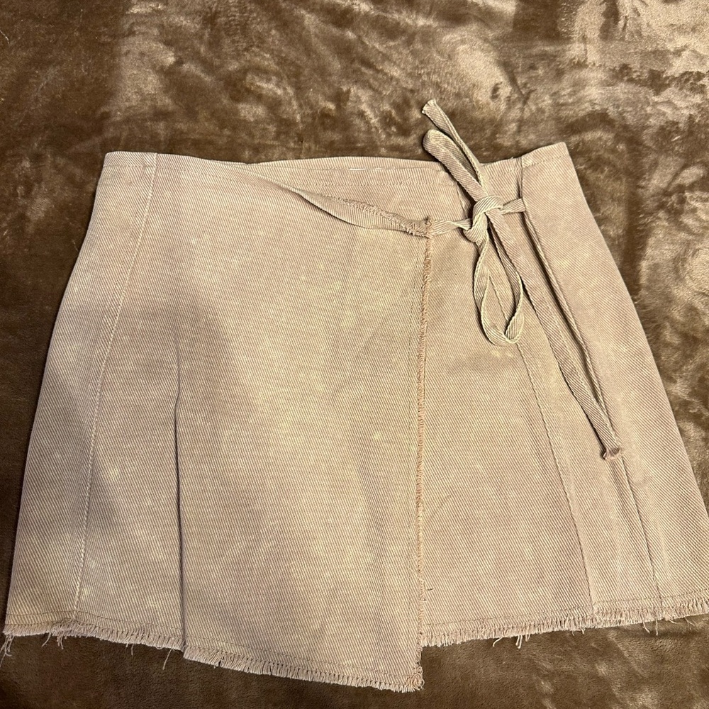 Beige Wrap Skirt with Tie Detail